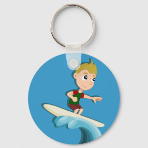 Surfing boy cartoon keychain