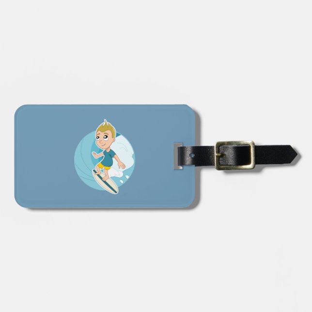 Surfing boy cartoon luggage tag (Front Horizontal)