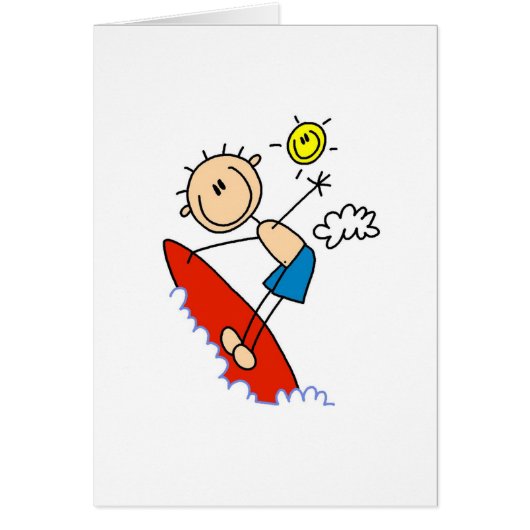 Surfing Boy Stick Figure Cards (Front)