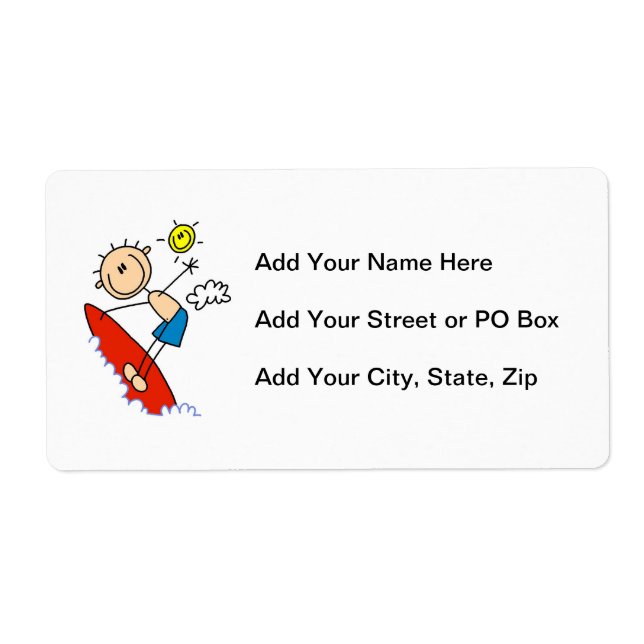 Surfing Boy Stick Figure Label (Front)