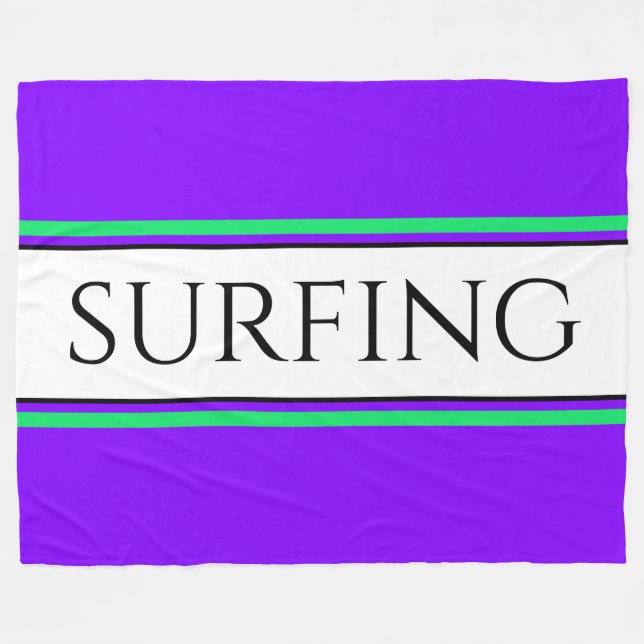 SURFING Bright Purple Lime White Racing Stripes  Fleece Blanket (Front (Horizontal))