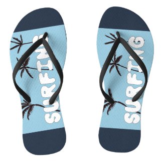 Surfing Bubble Letter Design with palm trees Flip Flops