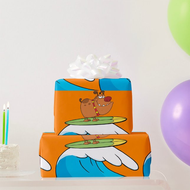 Surfing Bulldog Funny Dog Wrapping Paper (Creator Uploaded)