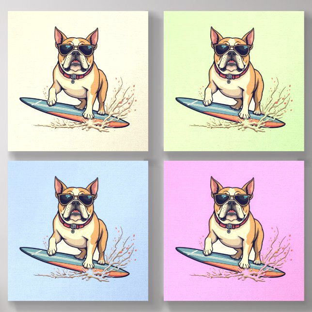 Surfing bulldog modern art poster foam core photo tile  (Front Set)