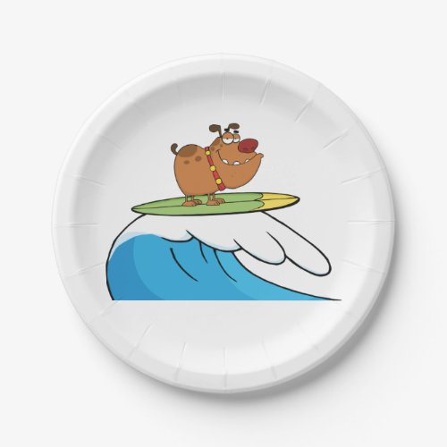 Surfing Bulldog Paper Plates