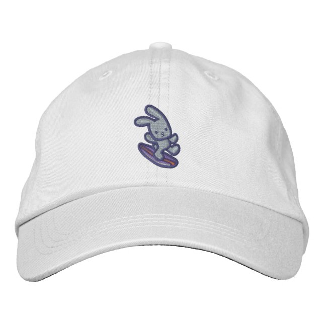 Surfing Bunny Embroidered Gray Bunny Baseball Hat (Front)