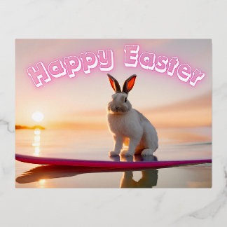 Surfing Bunny Foil Holiday Postcard