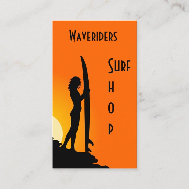 Surfing business card beach, surfboard, surfer (Front)