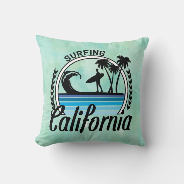 Surfing California Throw Pillow (Front)