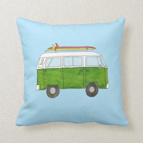 Surfing Campervan Throw Pillow