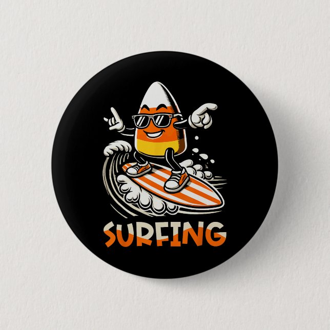 Surfing Candy Corn Funny Halloween Design  Button (Front)