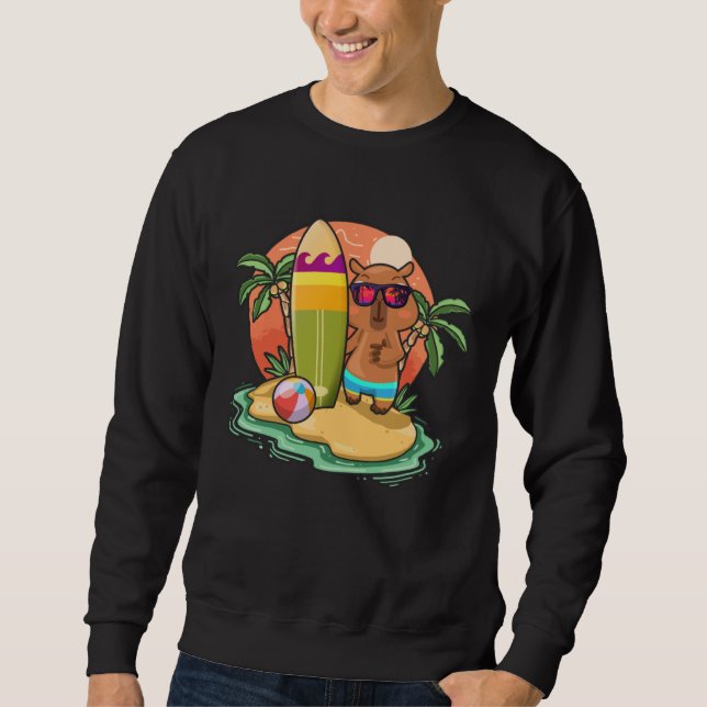 Surfing Capybara  Beach Vacation Animal Graphic Sweatshirt (Front)