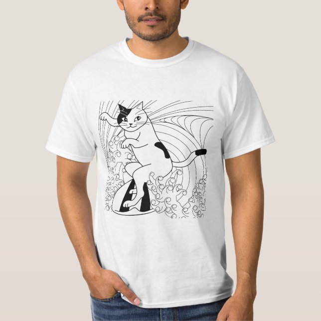 Surfing Cat Funny Cute Surf Sports Sea Water T-Shirt (Front)