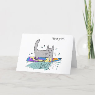 Surfing cat greetings card