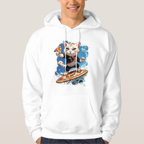 Surfing cat pizza party design hoodie