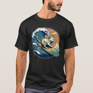 Surfing Cat Retro Vintage Sunset Beach Summer Coas T-Shirt