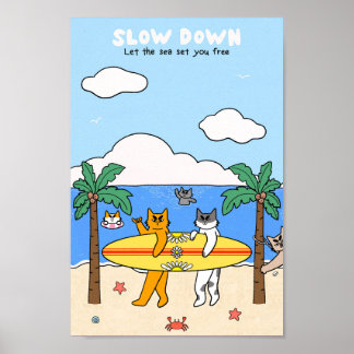 Surfing Cats On The Beach Summer Vibes Poster