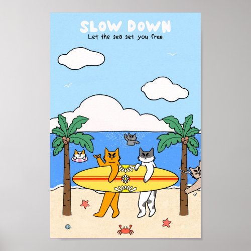Surfing Cats On The Beach Summer Vibes Poster