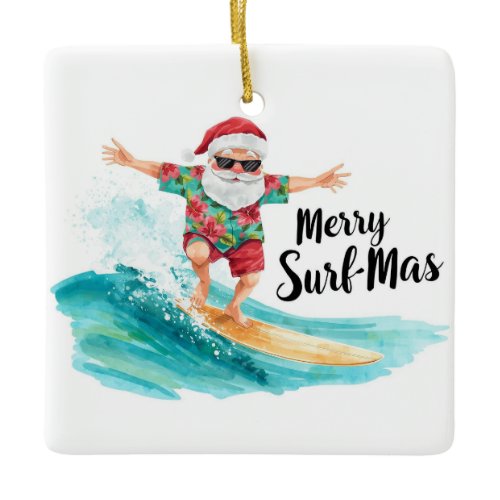Surfing Christmas in Hawaii Tropical Santa Holiday Ceramic Ornament