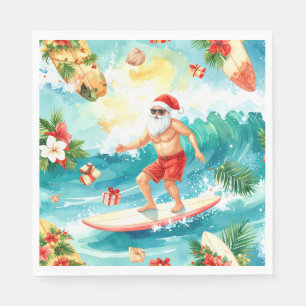 Surfing Christmas in Hawaii with Santa Claus Napkins