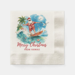 Surfing Christmas in Hawaii with Santa Claus Napkins