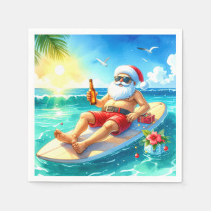 Surfing Christmas in Hawaii with Santa Claus Napkins