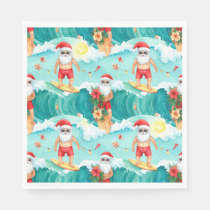 Surfing Christmas in Hawaii with Santa Claus Napkins