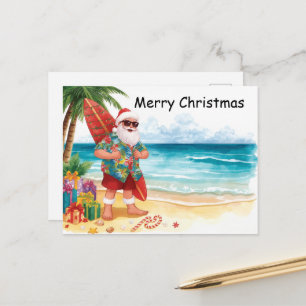 Surfing Christmas in July with SANTA CLAUS   Holiday Postcard