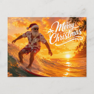 Surfing Christmas with Santa Claus Holiday Postcard
