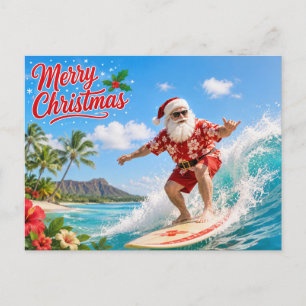 Surfing Christmas with Santa Claus Holiday Postcard