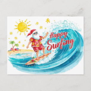 Surfing Christmas with SANTA CLAUS  Holiday Postcard