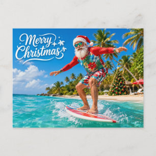 Surfing Christmas with Santa Claus Holiday Postcard