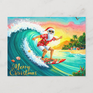 Surfing Christmas with Santa Claus Holiday Postcard