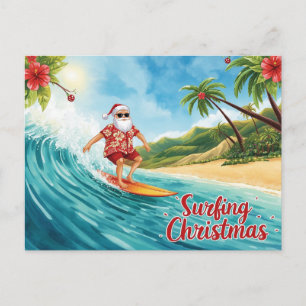 Surfing Christmas with Santa Claus Holiday Postcard