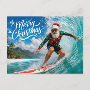 Surfing Christmas with Santa Claus Holiday Postcard