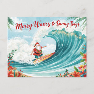 Surfing Christmas with SANTA CLAUS  Postcard