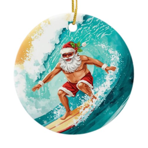 Surfing Christmas with Santa Claus surfer  Ceramic Ornament