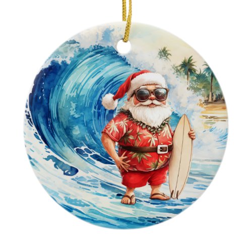Surfing Christmas with Santa Claus surfer  Ceramic Ornament