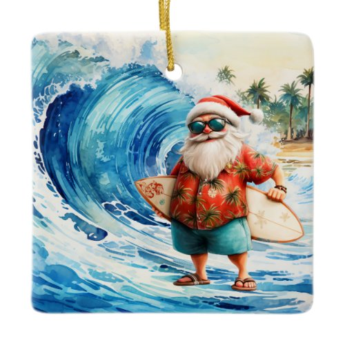 Surfing Christmas with Santa Claus surfer  Ceramic Ornament