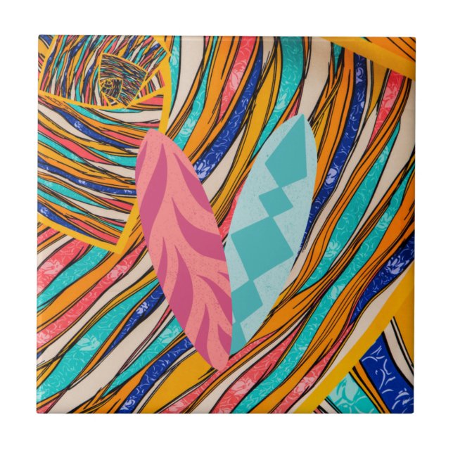 Surfing Colorful adventure Ceramic Tile (Front)