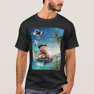Surfing Cowboy Cat Riding Shark T-Shirt