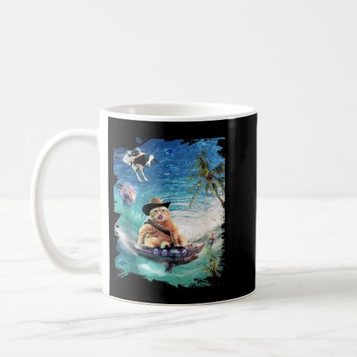 Surfing Cowboy Cat Riding Shark Tank Top Coffee Mug