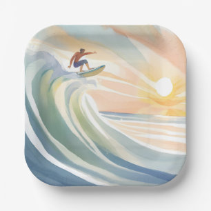 Surfing Days   Ocean Wave Surf Watercolor Paper Plates