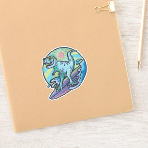 Surfing dino sticker