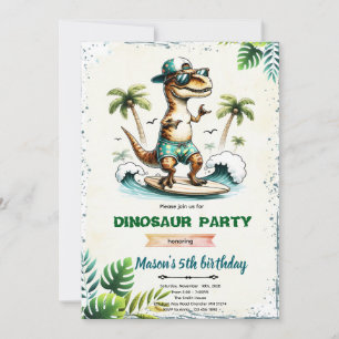 Surfing Dinosaur Birthday Invitation 