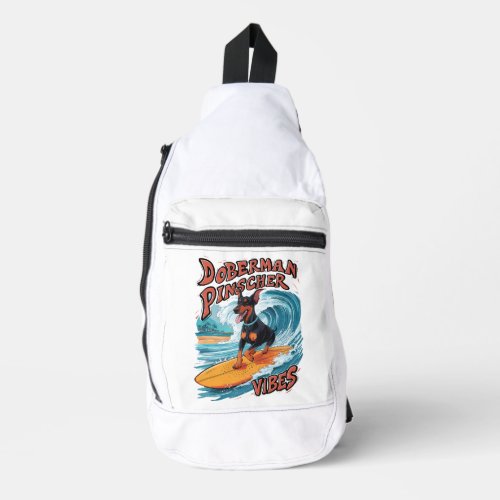 Surfing Doberman Pinscher Riding Tropical Wave Sling Bag