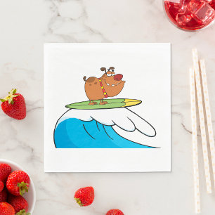 Surfing Dog Bulldog Riding Ocean Wave Napkins