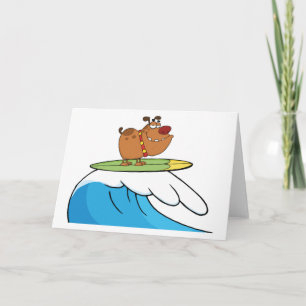 Surfing Dog Bulldog Riding Ocean Wave Thank You Card