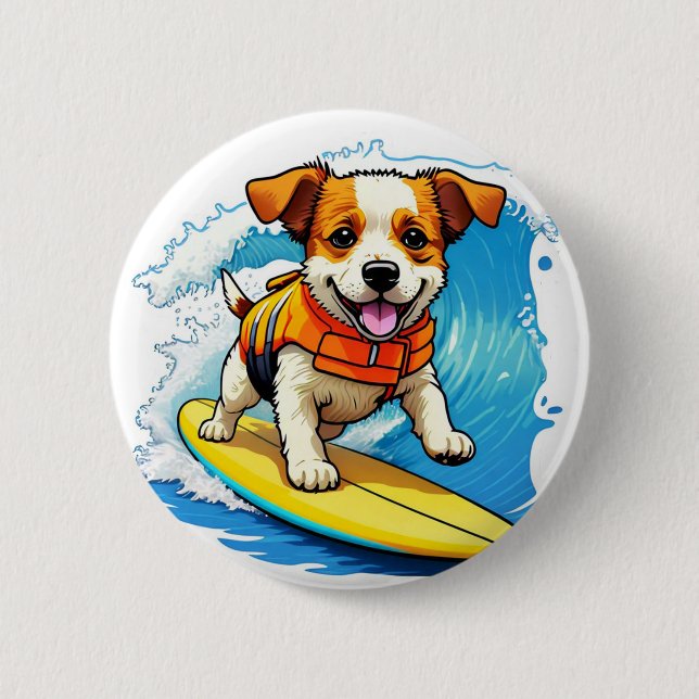 Surfing Dog Button (Front)