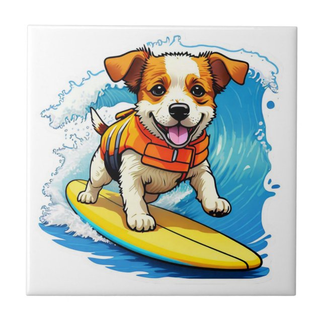 Surfing Dog Ceramic Tile (Front)